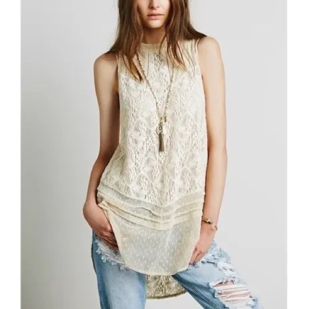 Free People cream / nude lace sleeveless tunic top